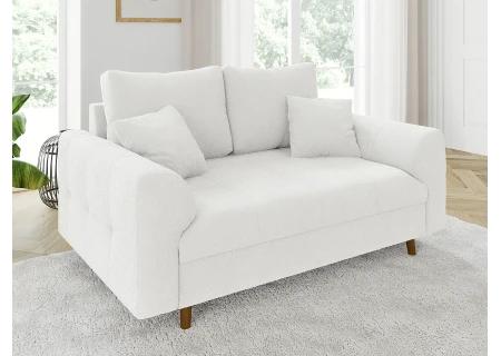 Lars - Sofa 2 sitzer mit Braun Holzfüßen im skandinavischen Stil aus Boucle-Stoff