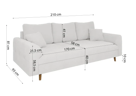 Lars - Sofa 3 sitzer mit Braun Holzfüßen im skandinavischen Stil aus Boucle-Stoff