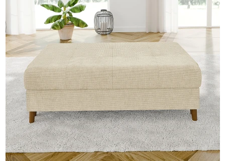 Trygve - Ecksofa mit Schlaffunktion und Hocker mit Braun Holzfüßen im skandinavischen Stil aus Chenille-Stoff