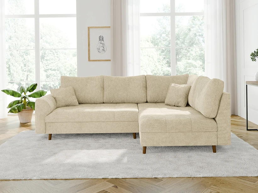 Trygve - Ecksofa mit Braun Holzfüßen im skandinavischen Stil aus Chenille-Stoff