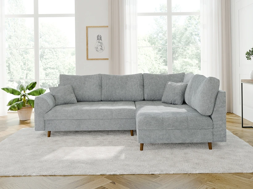 Trygve - Ecksofa mit Braun Holzfüßen im skandinavischen Stil aus Chenille-Stoff