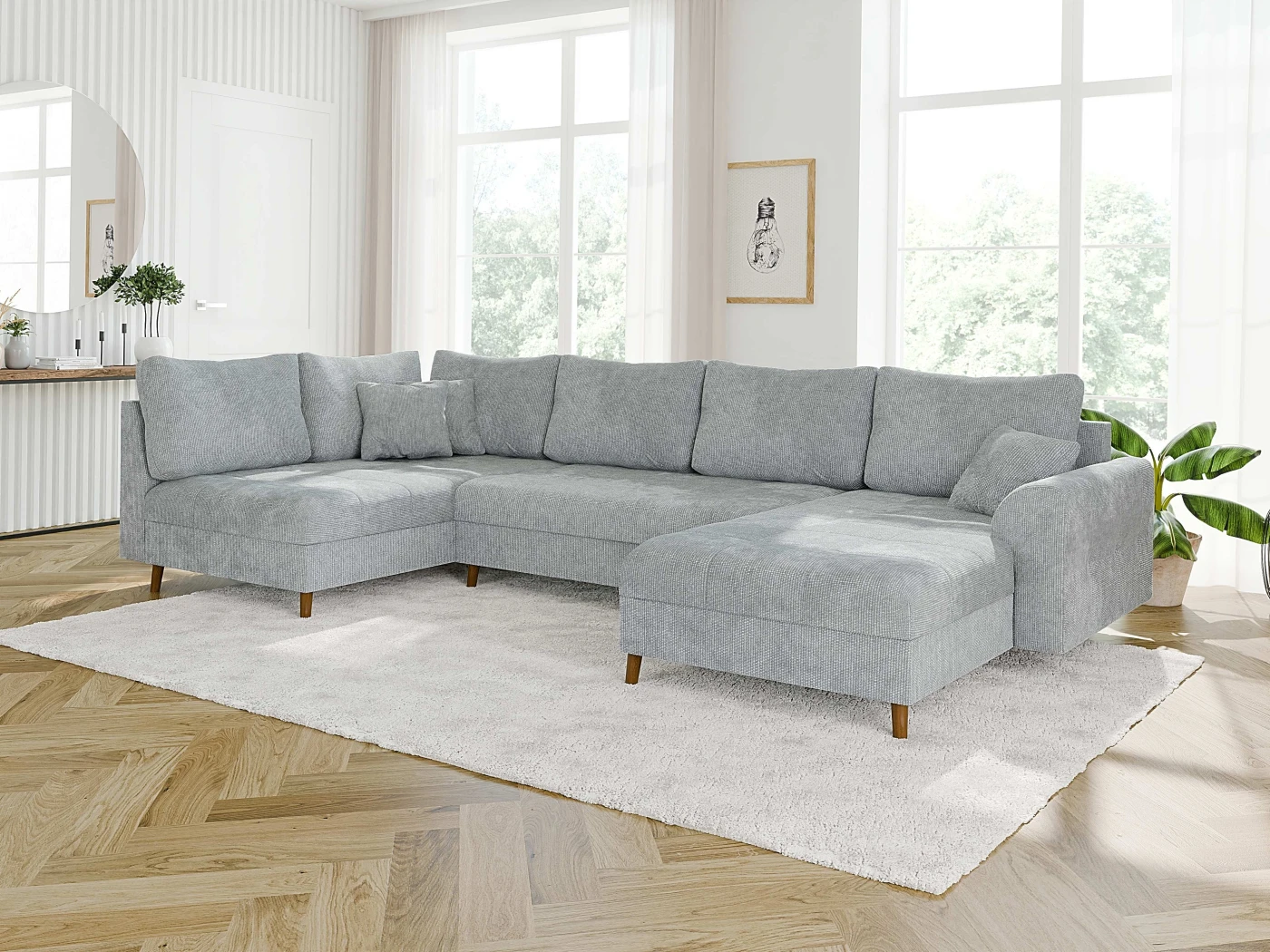 Trygve - Wohnlandschaft mit Braun Holzfüßen im skandinavischen Stil aus Chenille-Stoff