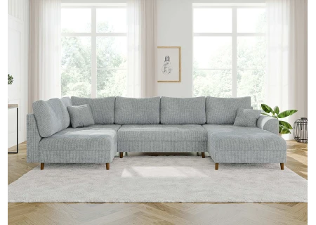 Trygve - Wohnlandschaft mit Braun Holzfüßen im skandinavischen Stil aus Chenille-Stoff