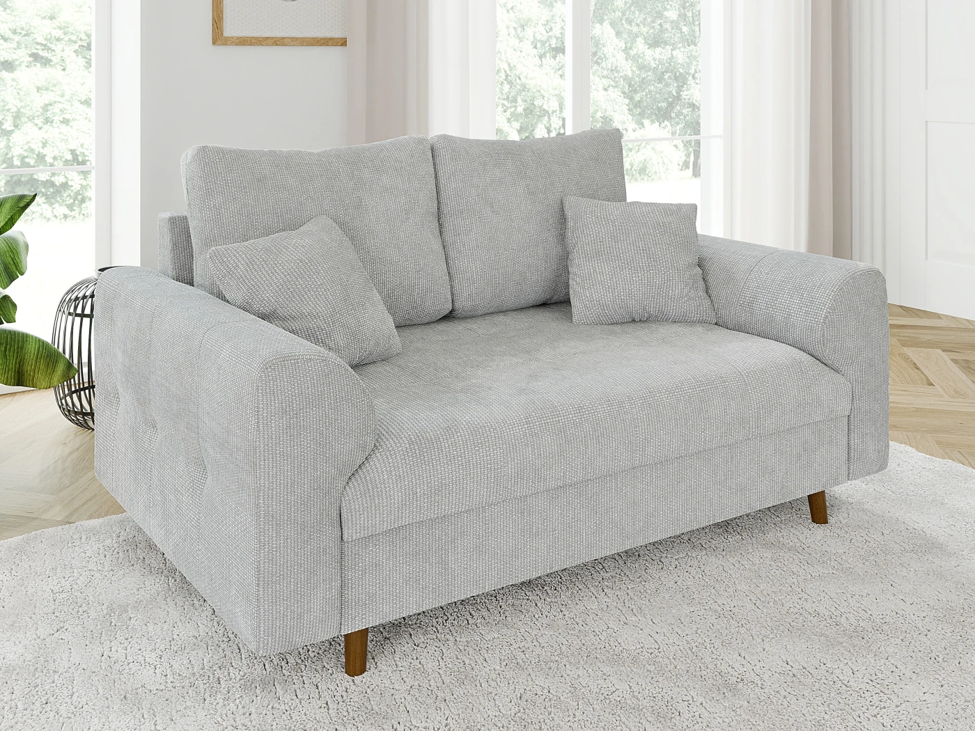 Trygve - Sofa 2 sitzer mit Braun Holzfüßen im skandinavischen Stil aus Chenille-Stoff