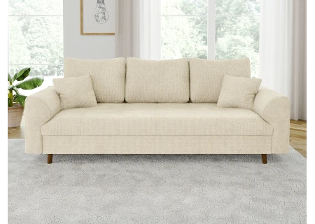 Trygve - Sofa 3 sitzer mit Braun Holzfüßen im skandinavischen Stil aus Chenille-Stoff