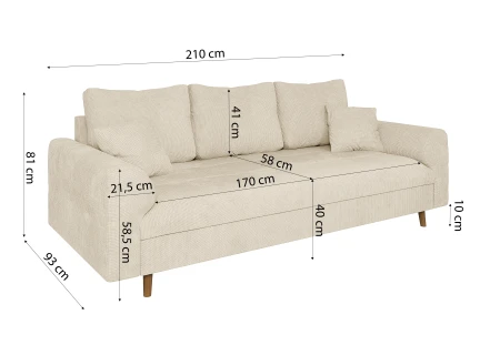 Trygve - Sofa 3 sitzer mit Braun Holzfüßen im skandinavischen Stil aus Chenille-Stoff