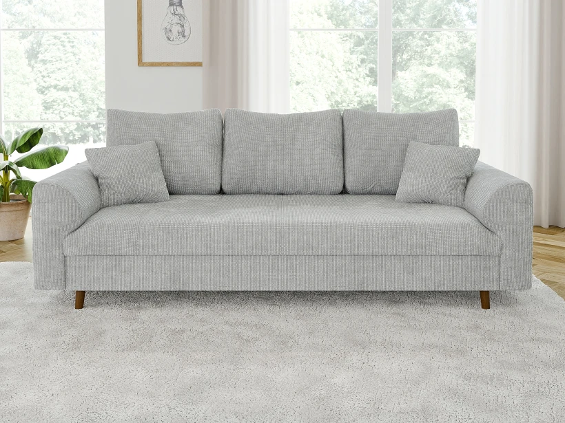 Trygve - Sofa 3 sitzer mit Braun Holzfüßen im skandinavischen Stil aus Chenille-Stoff