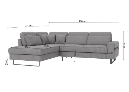 Breeze - Ecksofa mit Ottomane und Schwarz Metall Füßen in Cord-Stoff