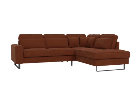 Breeze - Ecksofa mit Ottomane und Schwarz Metall Füßen in Cord-Stoff