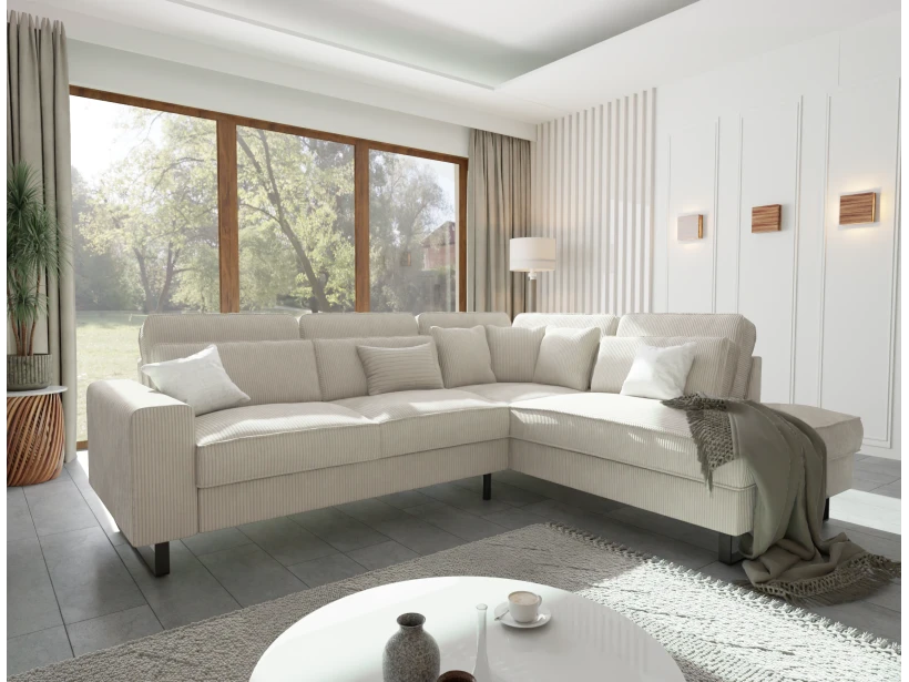 Breeze - Ecksofa mit Ottomane und Schwarz Metall Füßen in Cord-Stoff