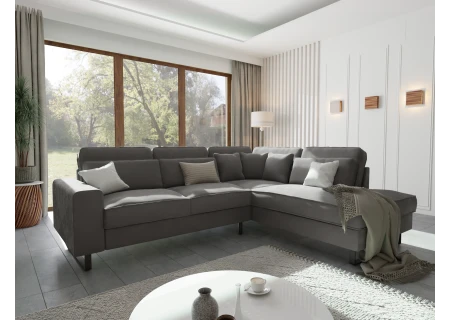 Nova - Ecksofa mit Ottomane und Schwarz Metall Füßen in Samt-Stoff