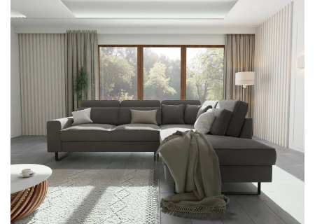 Nova - Ecksofa mit Ottomane und Schwarz Metall Füßen in Samt-Stoff