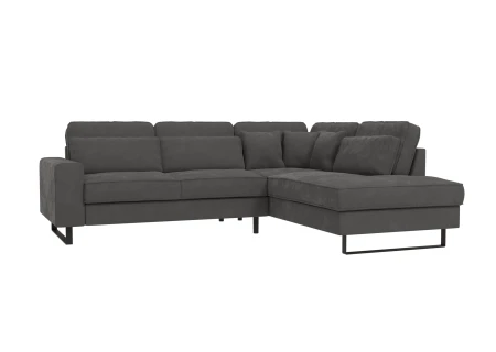 Nova - Ecksofa mit Ottomane und Schwarz Metall Füßen in Samt-Stoff