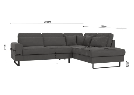 Nova - Ecksofa mit Ottomane und Schwarz Metall Füßen in Samt-Stoff