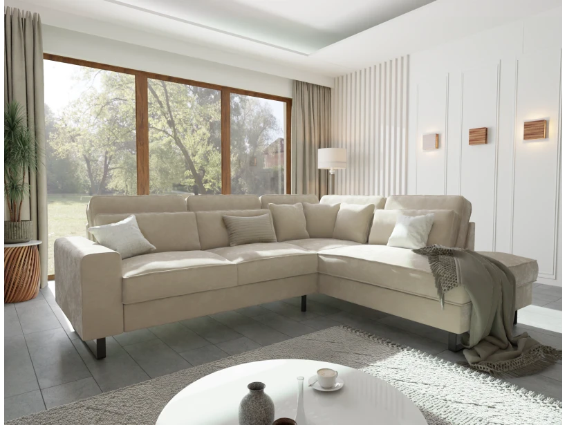 Nova - Ecksofa mit Ottomane und Schwarz Metall Füßen in Samt-Stoff