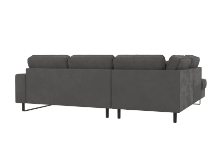 Nova - Ecksofa mit Ottomane und Schwarz Metall Füßen in Samt-Stoff