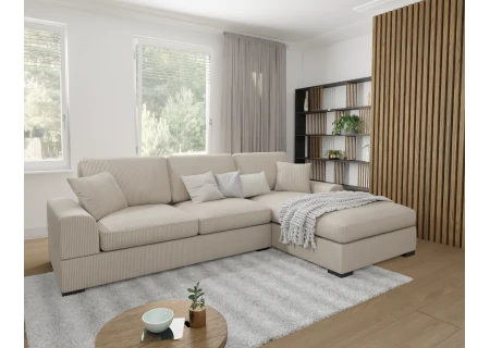 Axel - Ecksofa mit Schlaffunktion in Cord-Stoff schöner Sitzkomfort mit schwarzen Holzfüßen