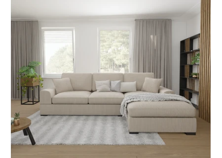 Axel - Ecksofa mit Schlaffunktion in Cord-Stoff schöner Sitzkomfort mit schwarzen Holzfüßen