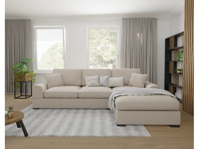 Axel - Ecksofa mit Schlaffunktion in Cord-Stoff schöner Sitzkomfort mit schwarzen Holzfüßen