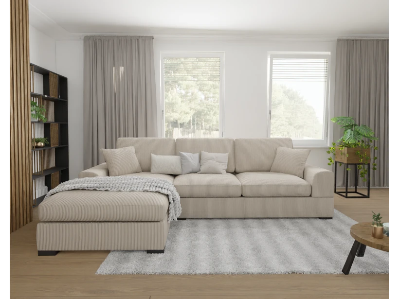 Axel - Ecksofa mit Schlaffunktion in Cord-Stoff schöner Sitzkomfort mit schwarzen Holzfüßen