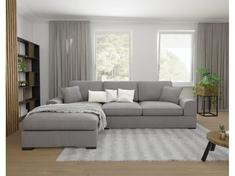 Axel - Ecksofa mit Schlaffunktion in Cord-Stoff schöner Sitzkomfort mit schwarzen Holzfüßen