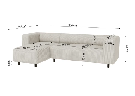 Oskar - Modernes Ecksofa mit Ottomane aus Cord-Stoff mit bequemem Sitz